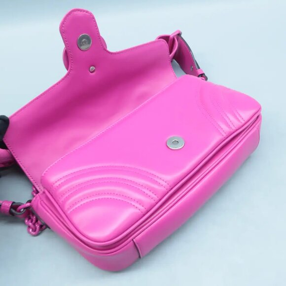 100% Authentic GUCCI GG Marmont Fuchsia Leather Shoulder Bag 1595-101324 - Picture 8 of 12
